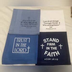 Faith Scripture Men’s handkerchiefs - Set of 4 - Blue, Navy, White